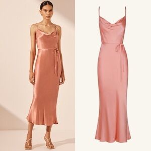 Shona Joy La Lune Bias Cowl Midi Dress in Antique Rose